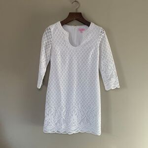 Lilly Pulitzer Mara White Lace Shift Dress Bridal Shower Rehearsal Dinner Resort